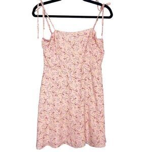Lola and Grace Medium M Pink Ditsy Floral Tie Strap Skater Dress Smocked Back